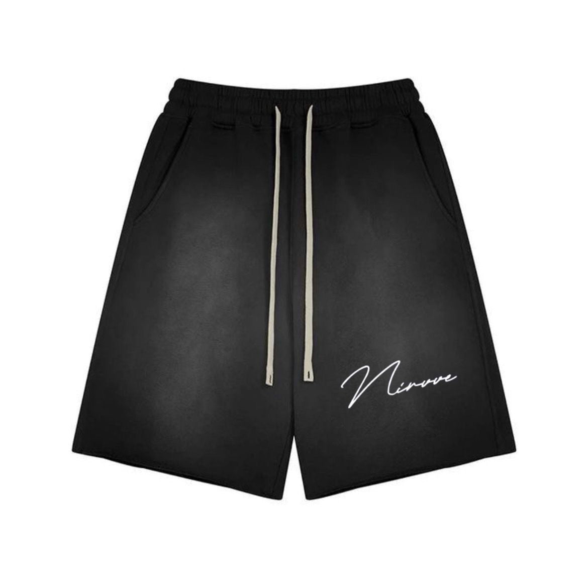 BLACK WASHED SHORT - NIRVVE SIGNATURE EMBROIDERY