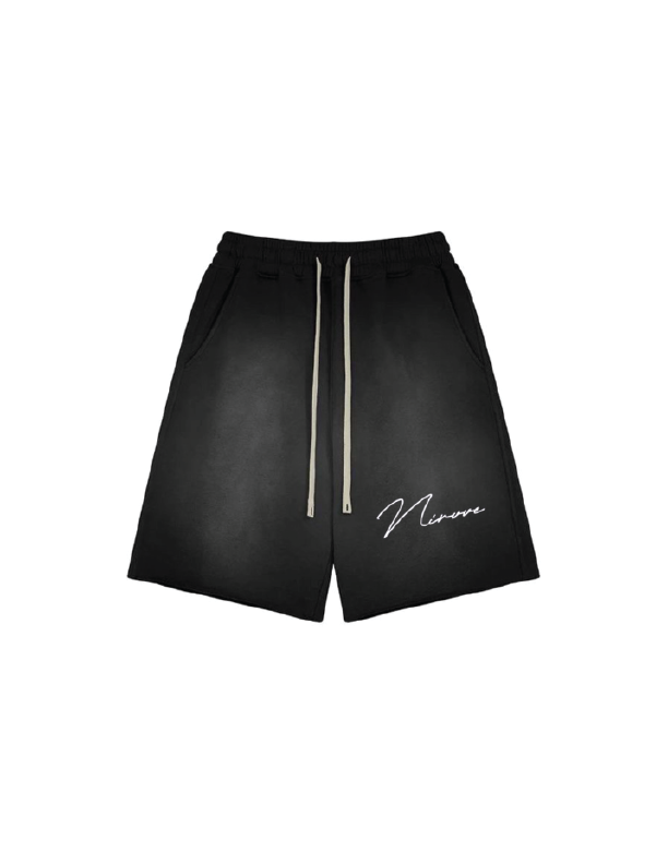 BLACK WASHED SHORT - NIRVVE SIGNATURE EMBROIDERY